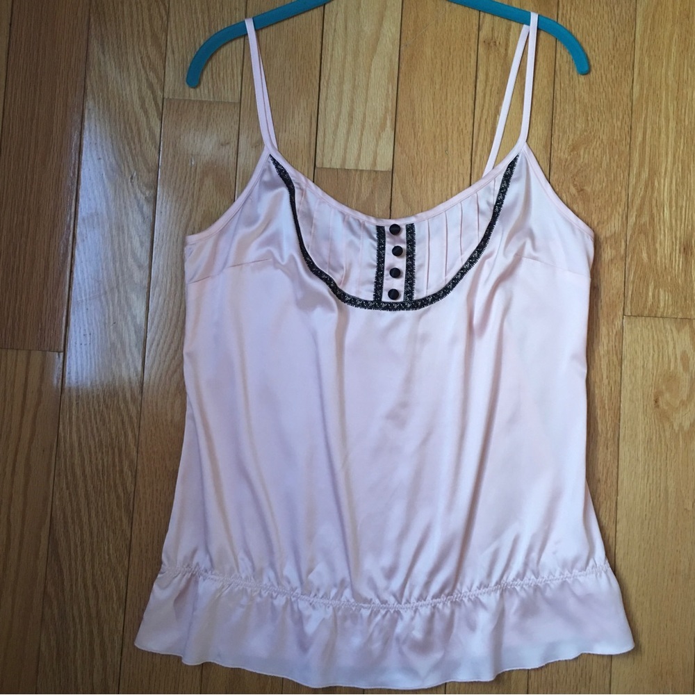 📍Guess L Soft Peach Pink With Black Lace/Button Spaghetti Strap Top